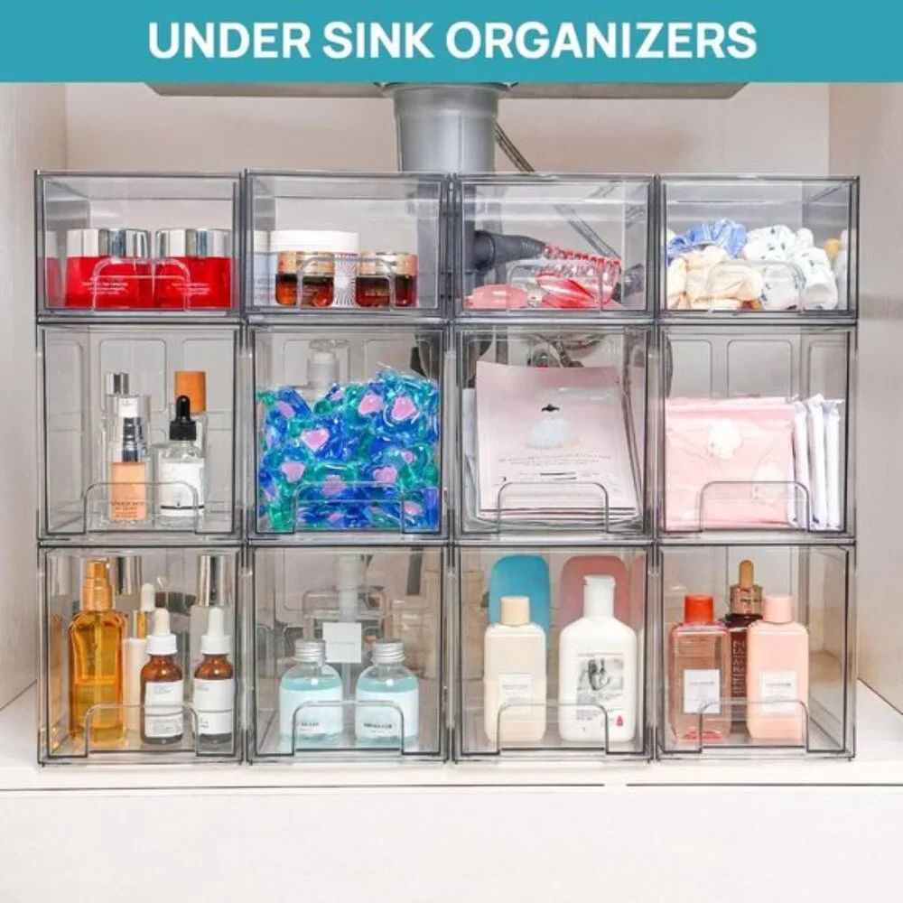 New 4-Pack Clear Plastic Stackable Acrylic Drawers for Vanity Storage Organizers